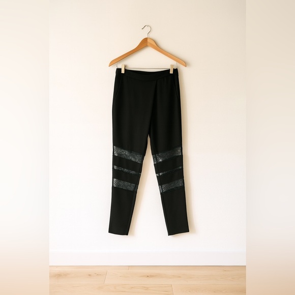 MAJE Black Lace Panel Women's Crossover Pants - Picture 2 of 7